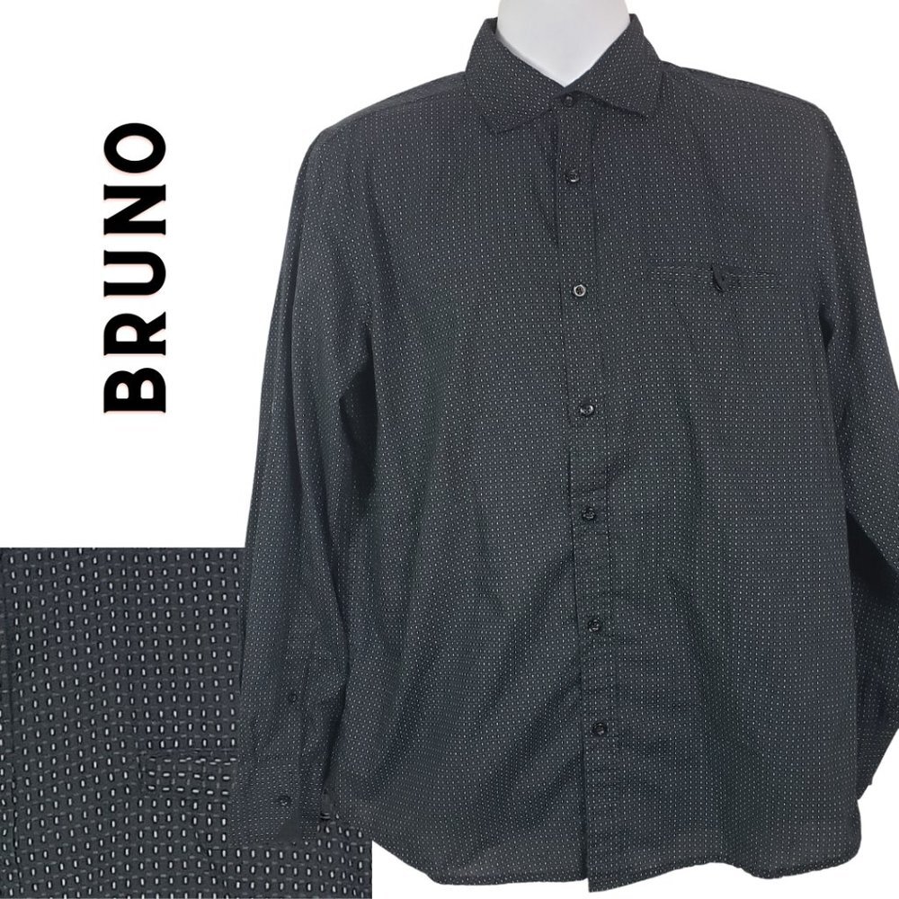 BRUNO Black Pin Dot Casual Button Up Shirt M